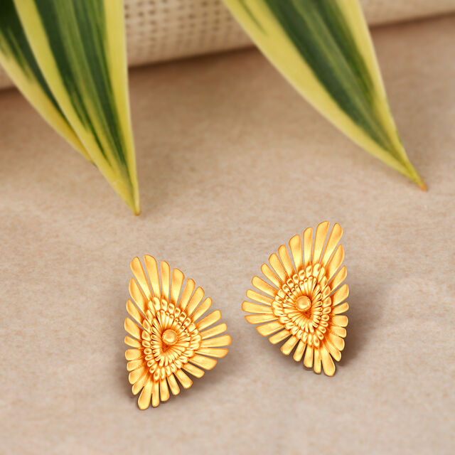 Contemporary Fancy Floral Gold Stud Earrings,,hi-res