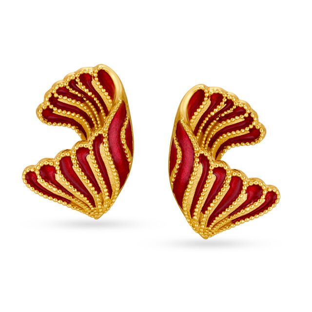 Contemporary Fancy Glamorous Gold Stud Earrings with Feather Design,,hi-res 