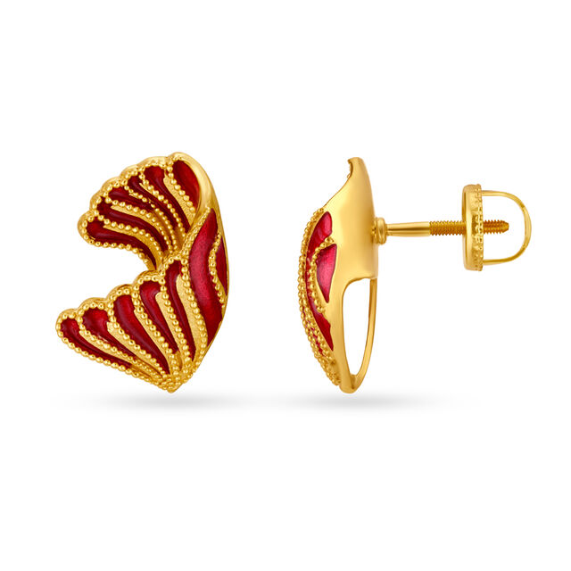 Contemporary Fancy Glamorous Gold Stud Earrings with Feather Design,,hi-res 2