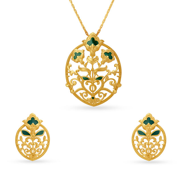 Carved Oval Shape Pendant and Earrings,,hi-res 