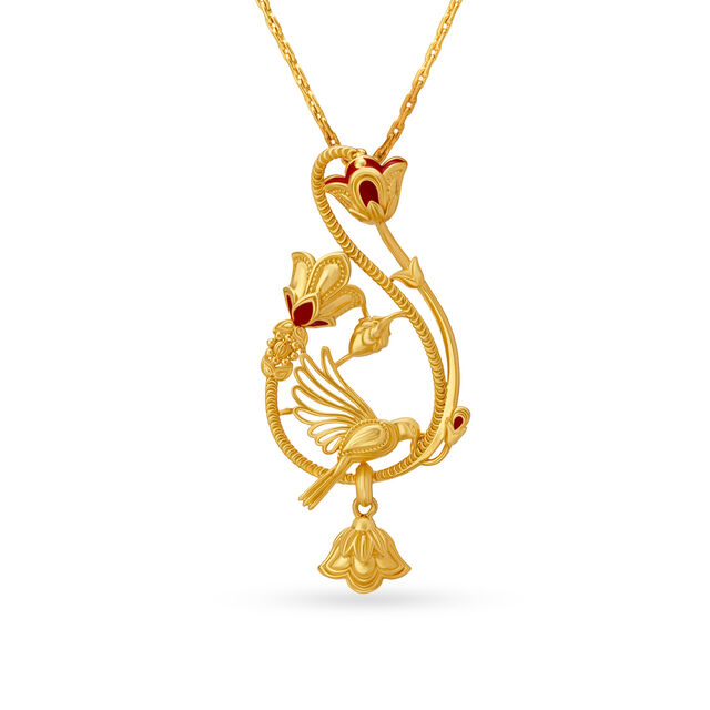 Modish Vibrant Gold Pendant and Earrings Set,,hi-res 2
