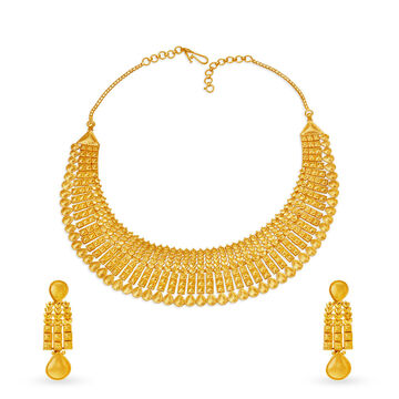 Captivating 22 Karat Yellow Gold Varied Link Necklace And Earrings Set