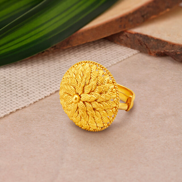 Hypnotic 22 Karat Yellow Gold Floral Finger Ring,,hi-res 