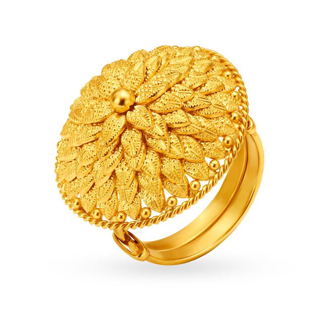 Hypnotic 22 Karat Yellow Gold Floral Finger Ring,,hi-res 2