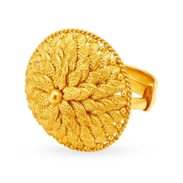 Hypnotic 22 Karat Yellow Gold Floral Finger Ring,,hi-res 3