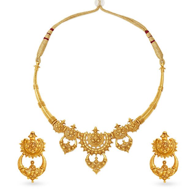 Classical 22 Karat Yellow Gold Enameled Necklace And Earrings Set,,hi-res