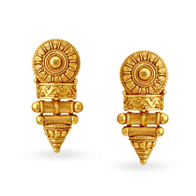 Breathtaking 22 Karat Yellow Gold Intriguing Patterned Drop Earrings,,hi-res 