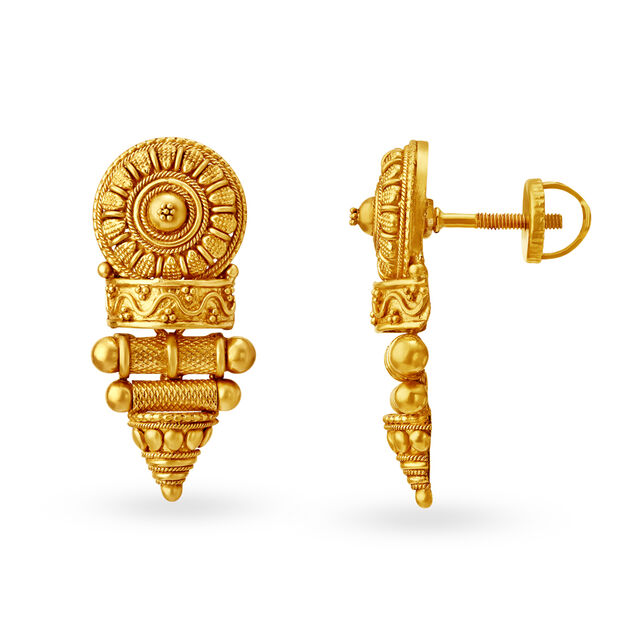 Breathtaking 22 Karat Yellow Gold Intriguing Patterned Drop Earrings,,hi-res 2