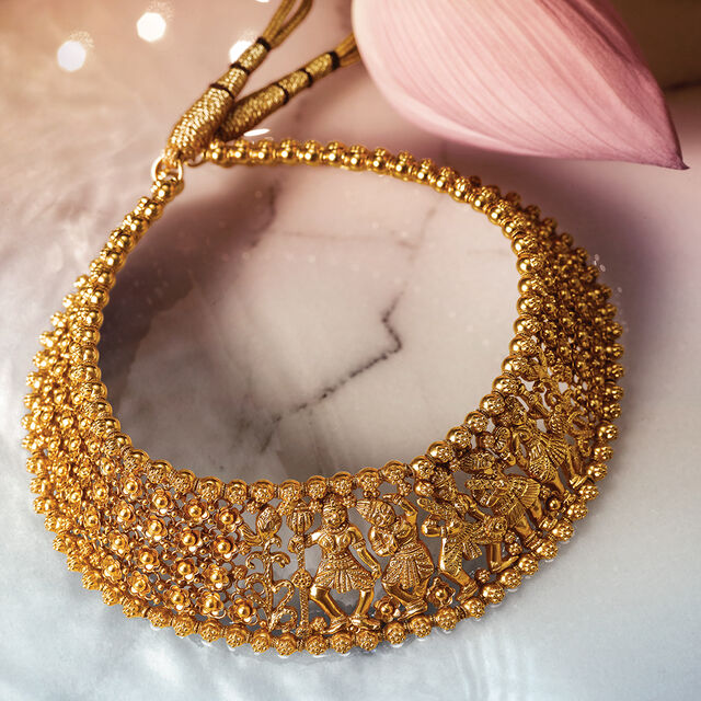 Traditional Temple Figurines Gold Necklace Set,,hi-res