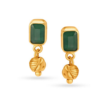 Carved Hexagonal Emerald Gold Drop Earrings