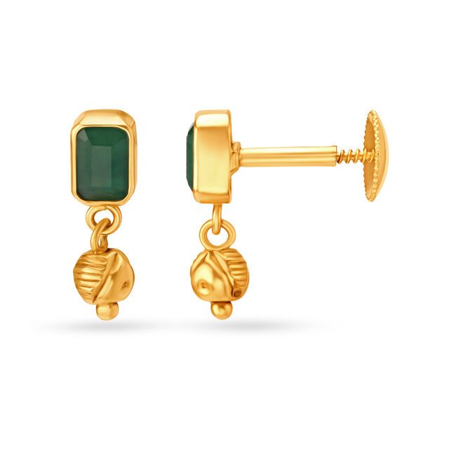 Carved Hexagonal Emerald Gold Drop Earrings 2