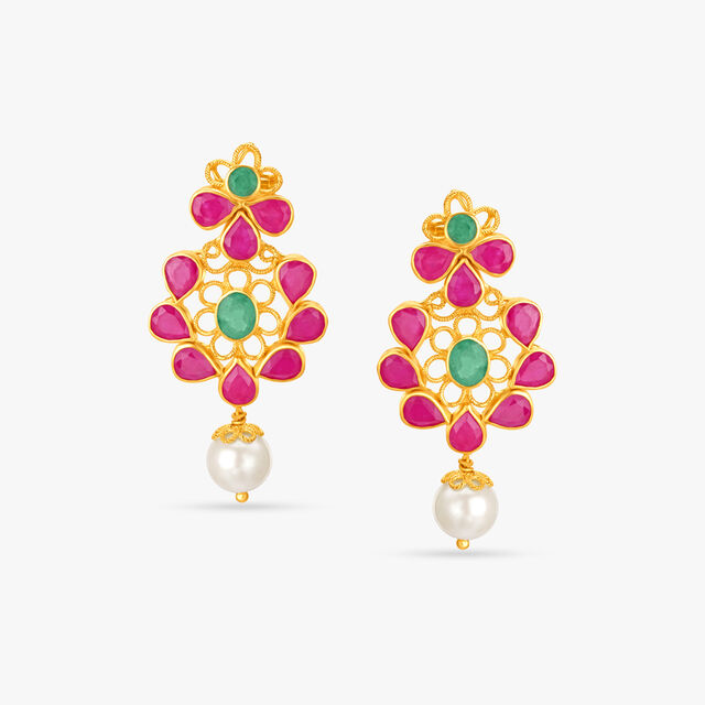 Gleaming Ruby and Emerald Drop Earrings 