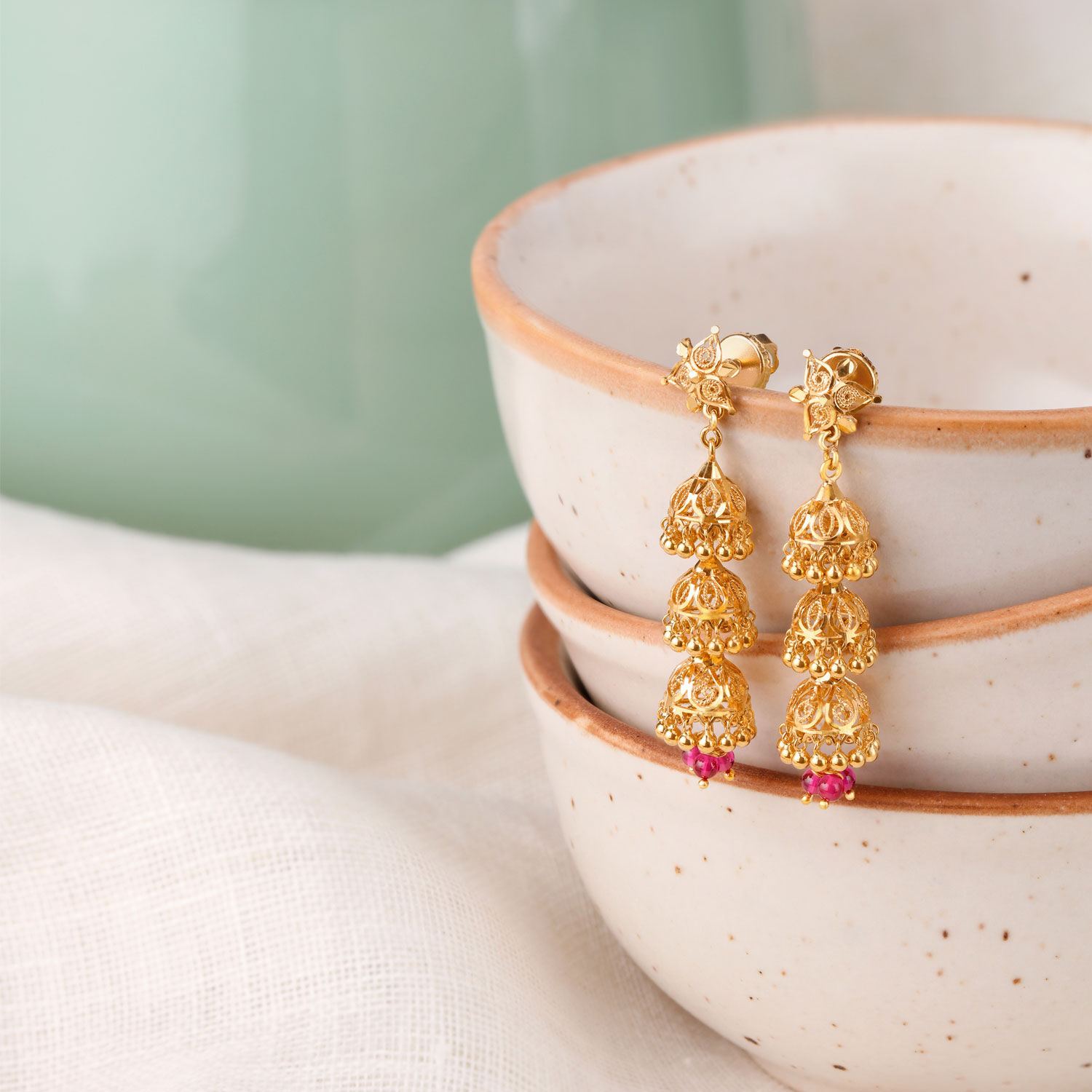 Buy Classic Three Layered Jhumkas at Best Price Tanishq US