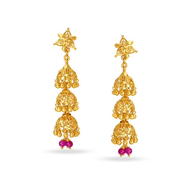 Classic Three Layered Jhumkas,,hi-res 2