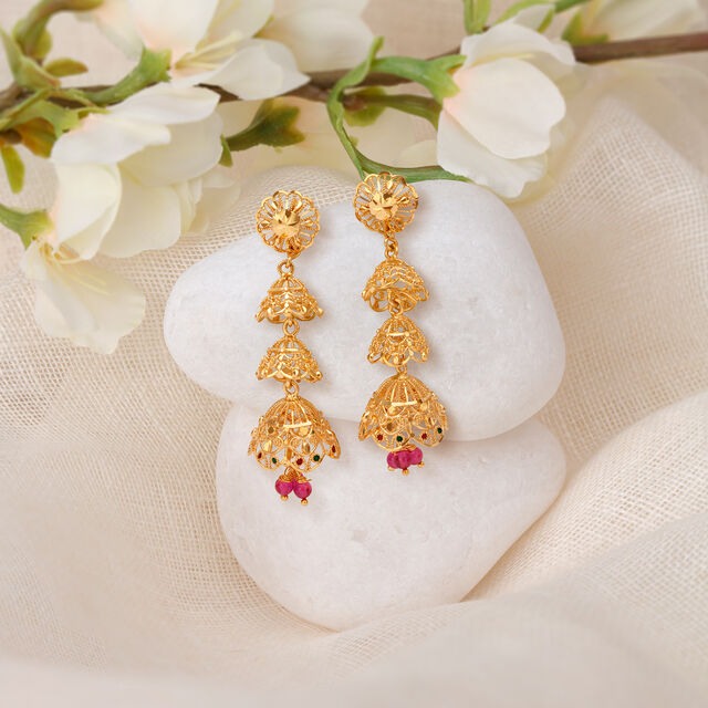 Drop Earrings Jhumka Tanishq Gold Jhumka With Price Buy Radiant