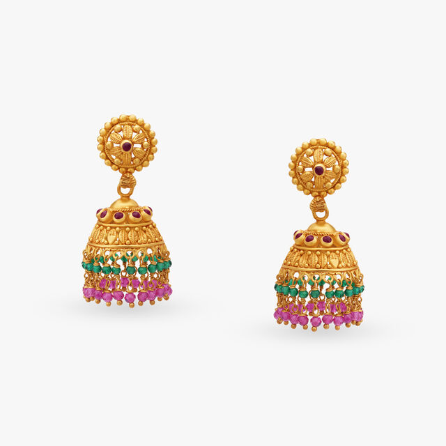 Vibrant Gemstone Jhumka Earrings 