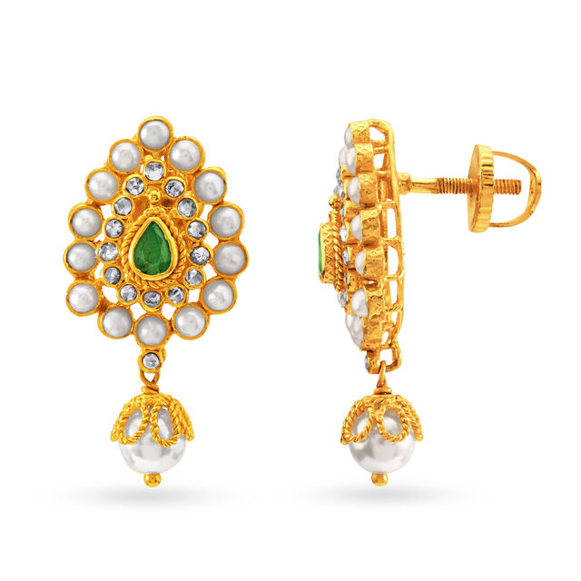 Emerald And Pearl Gold Pendant And Earrings Set,,hi-res 3