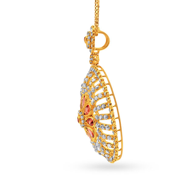 Captivating Circular Floral Gold Pendant And Earrings Set,,hi-res 4