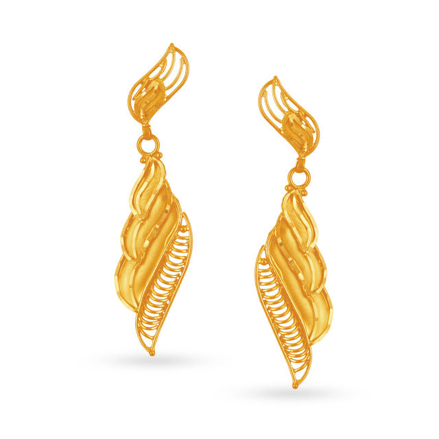 Beguiling Jali Work Leafy Gold Drop Earrings,,hi-res