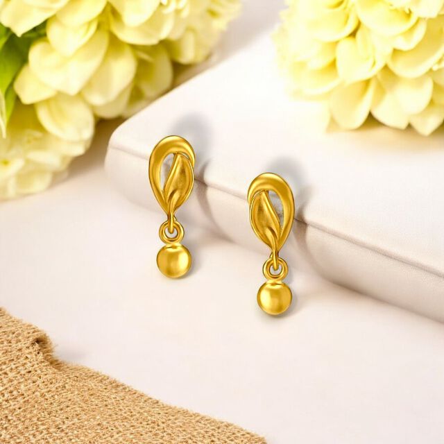 Subtle Leaf Gold Drop Earrings 
