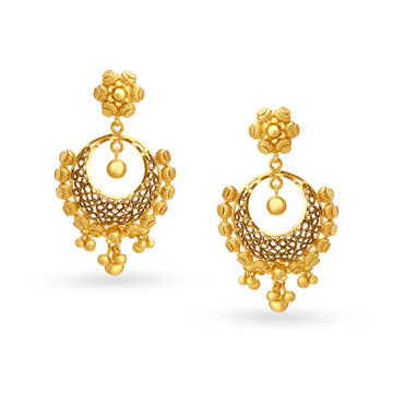 Mesmerizing Yellow Gold Beaded Filigree Drop Earrings