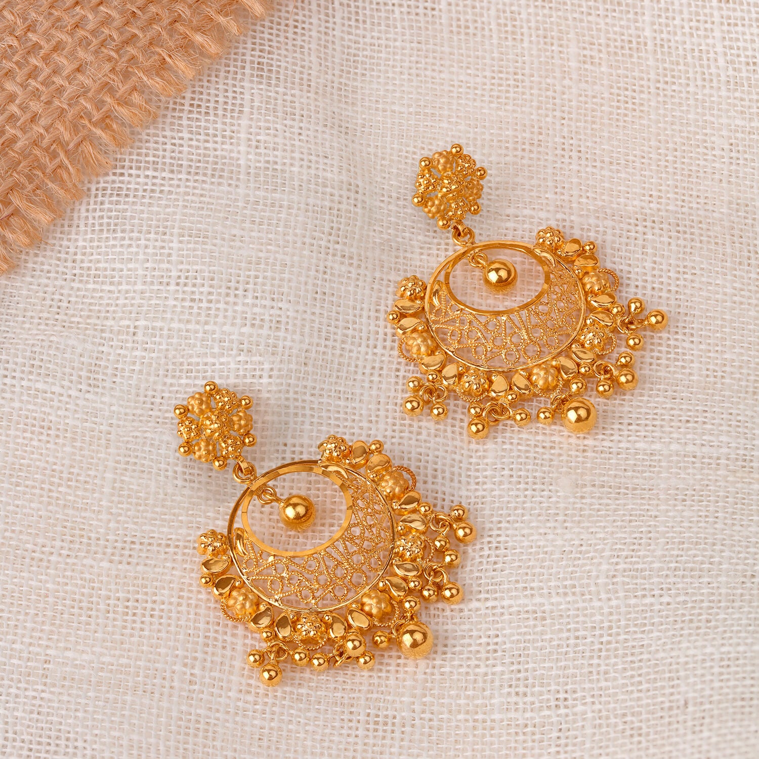 Floral Jali Work Gold Drop Earrings