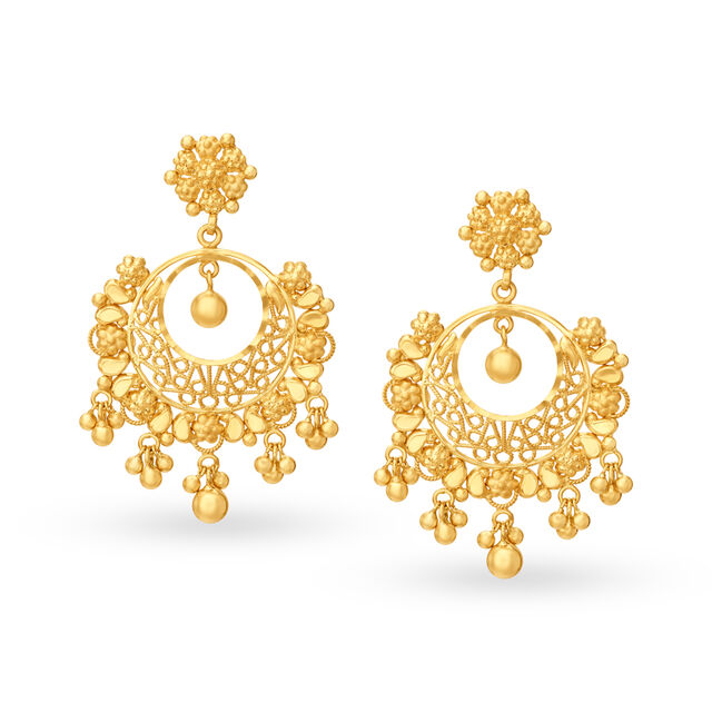 Floral Jali Work Gold Drop Earrings 2