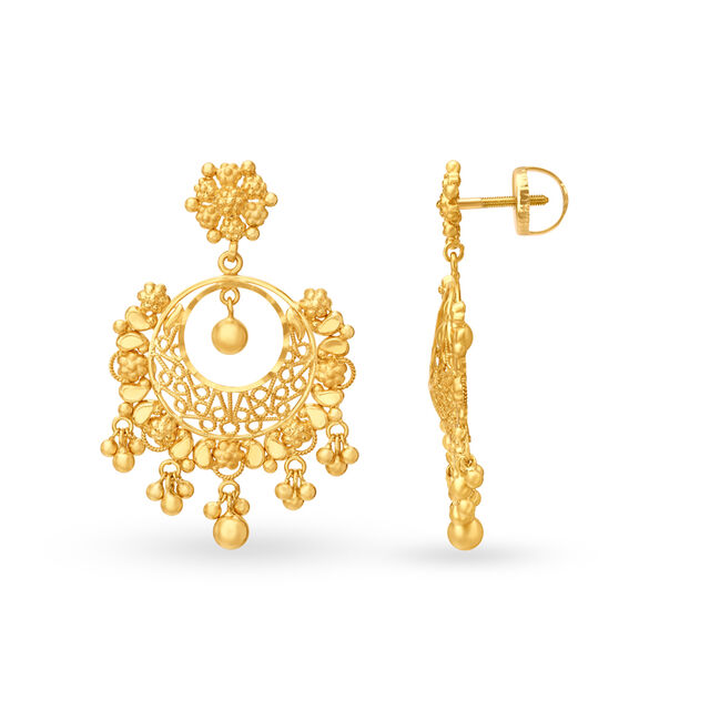 Floral Jali Work Gold Drop Earrings 4