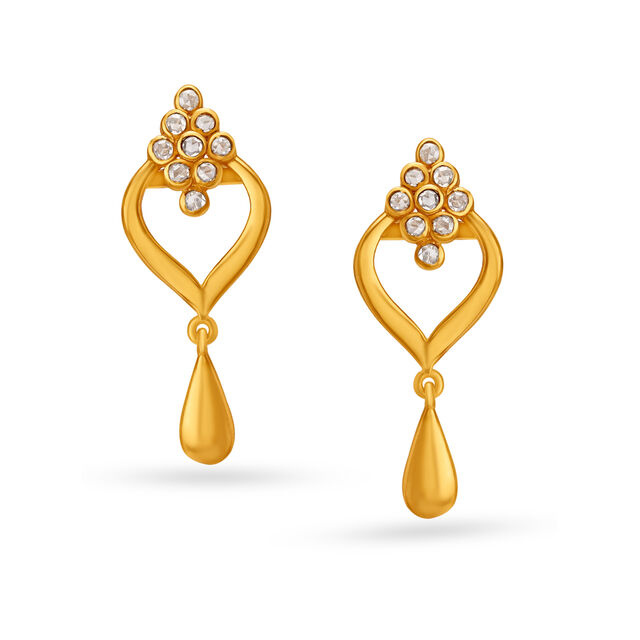 Fancy Teardrop Motif Gold Drop Earrings 