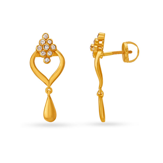 Fancy Teardrop Motif Gold Drop Earrings 2