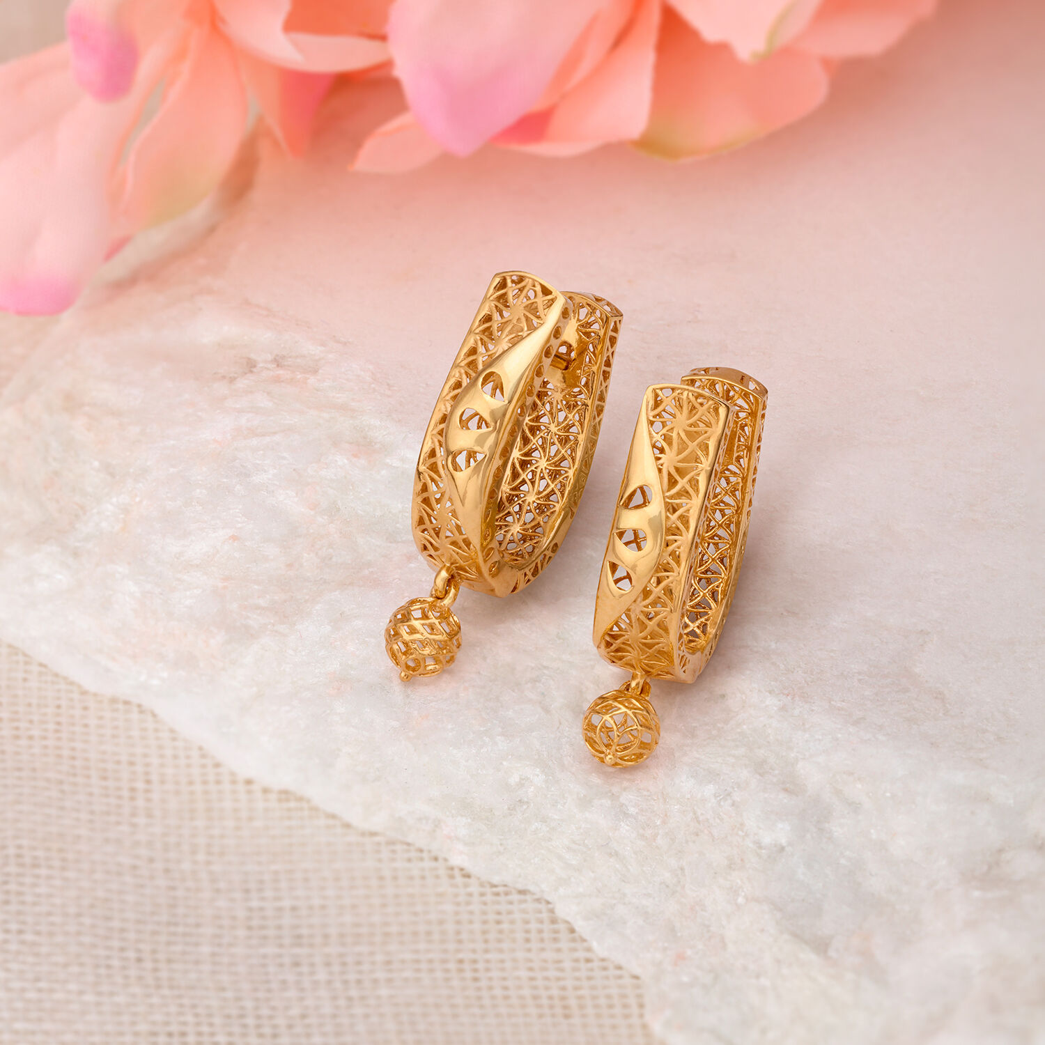 Buy Dainty Gold Hoop Earrings with Danglers at Best Price Tanishq UAE