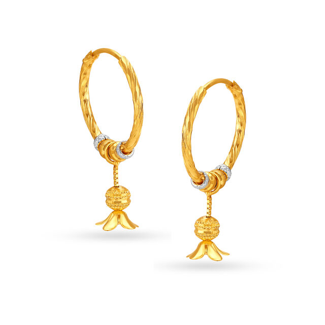 Floral Gold Hoop Earrings,,hi-res