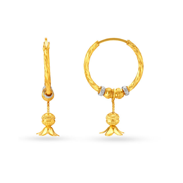 Floral Gold Hoop Earrings,,hi-res