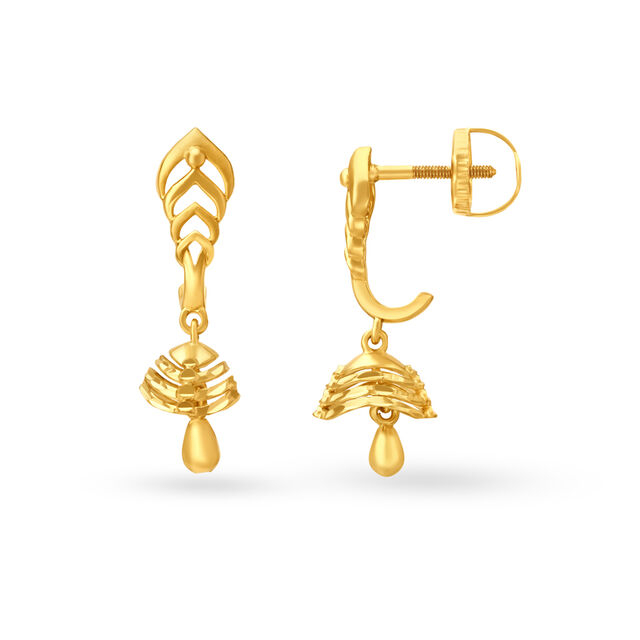 Avant-Garde Yellow Gold Carved Jhumkas,,hi-res 2