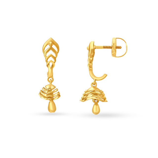Avant-Garde Yellow Gold Carved Jhumkas 4