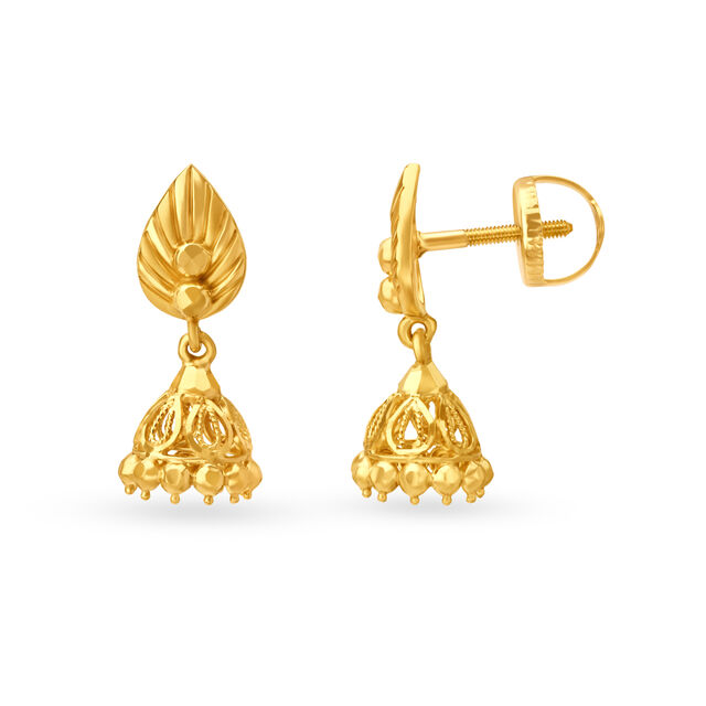 Leaf Pattern Gold Jhumka Earrings 2