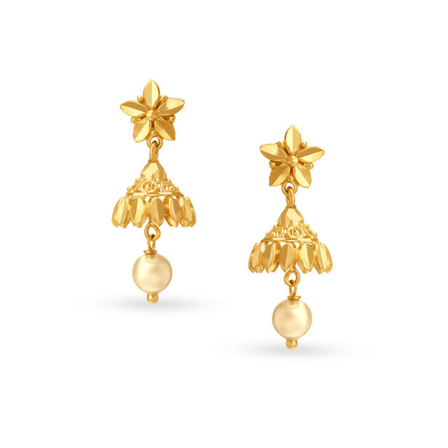 Elegant Pearl Gold Jhumka Earrings 