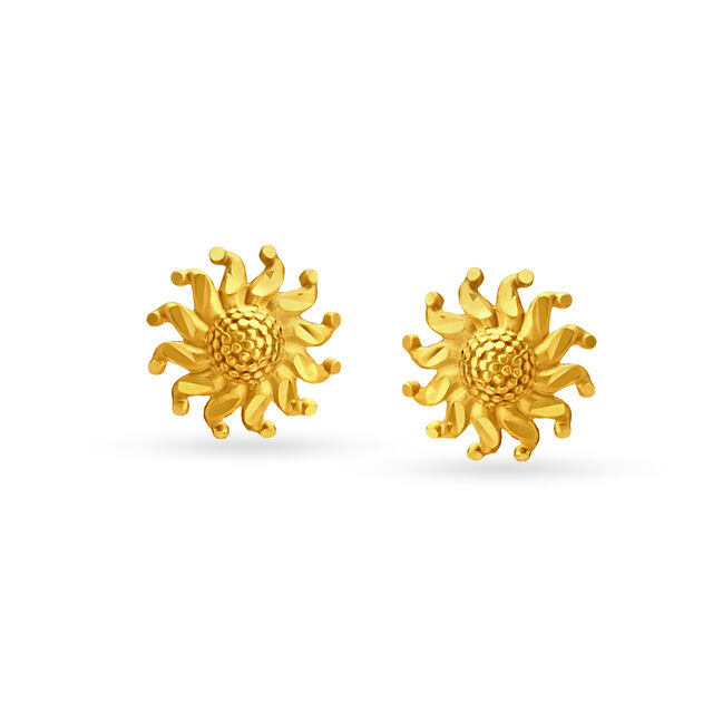 Artistic Yellow Gold Tiered Floral Jhumkas 3