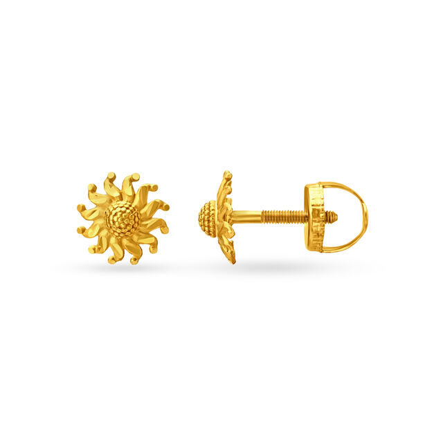 Artistic Yellow Gold Tiered Floral Jhumkas 4