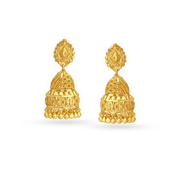 Traditional Yellow Gold Filigree Jhumkas