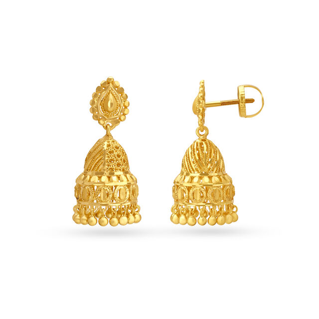 Traditional Yellow Gold Filigree Jhumkas 2