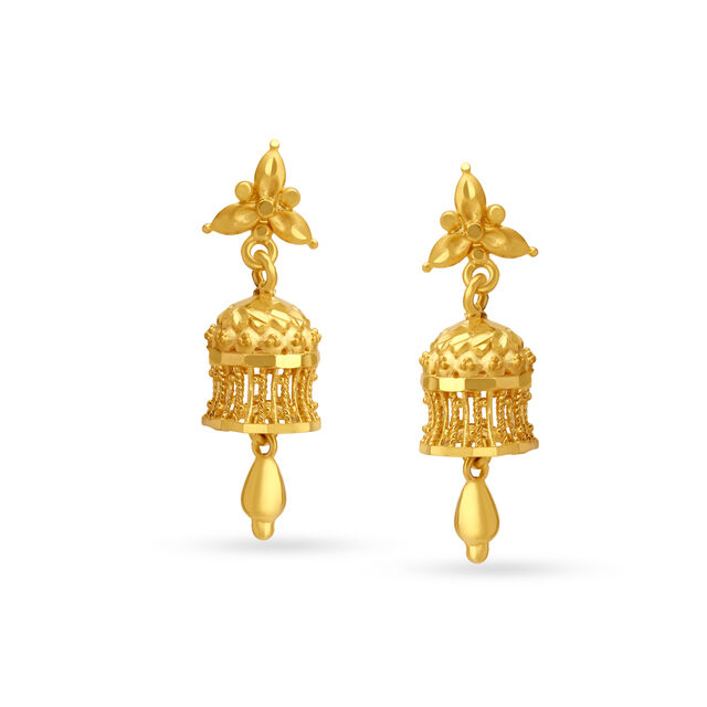 Arresting Yellow Gold Carved Lantern Jhumkas 