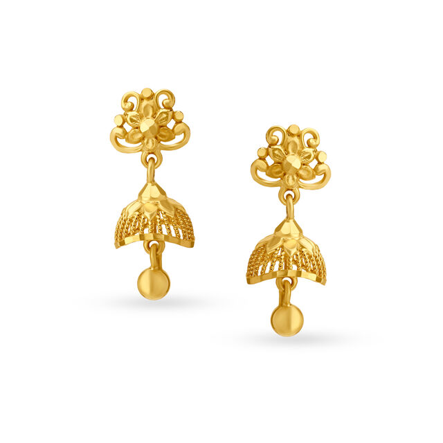 Floral Motif Gold Jhumka Earrings