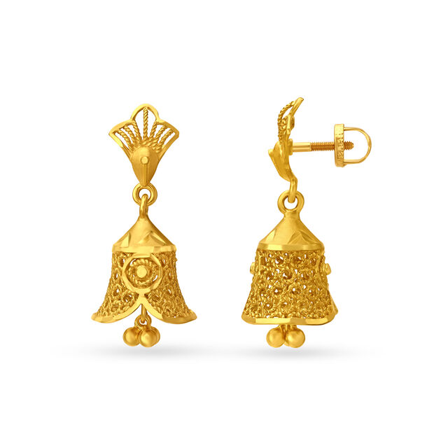 Exquisite Yellow Gold Orchid Jhumkas 2