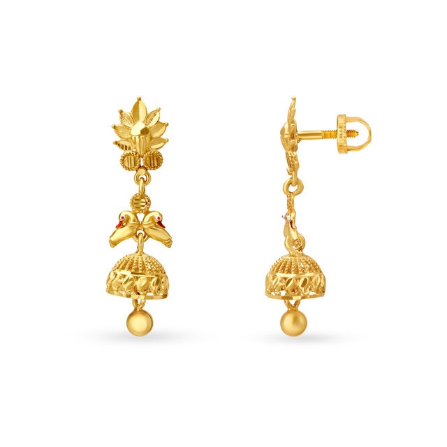 Incandescent Yellow Gold Swan Jhumkas 2