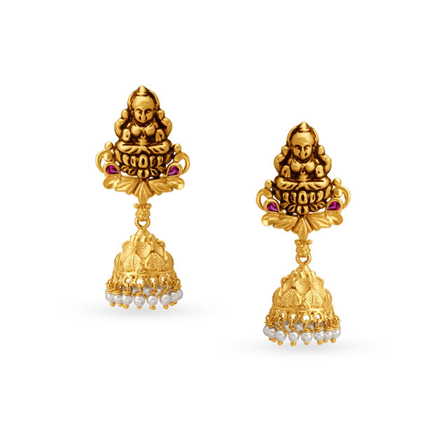 Serene Traditional Gold Jhumka Earrings,,hi-res 