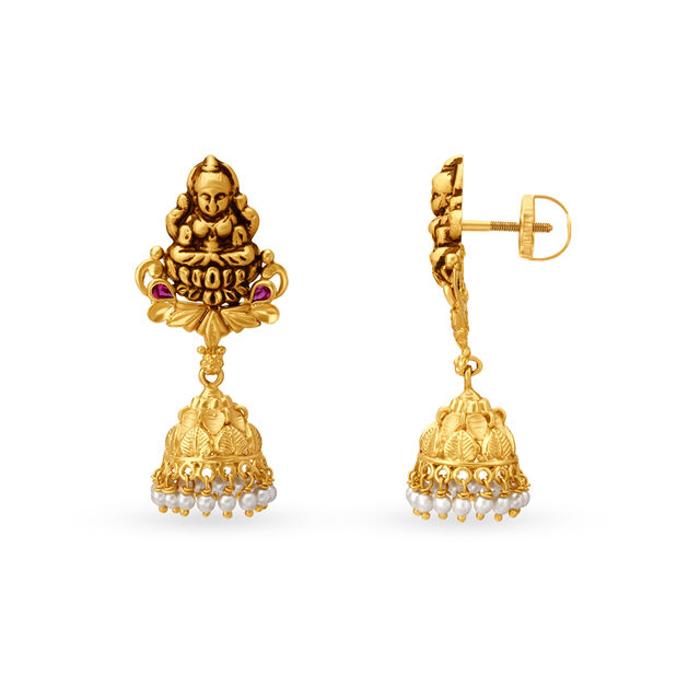 Serene Traditional Gold Jhumka Earrings,,hi-res 2