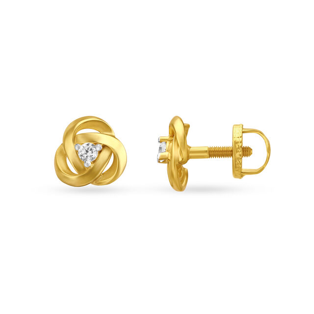 Rose Spiral Gold Stud Earrings with Stones