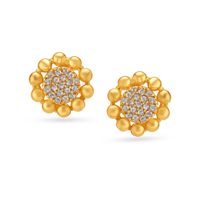 Shiny Floral Design Gold Stud Earrings 