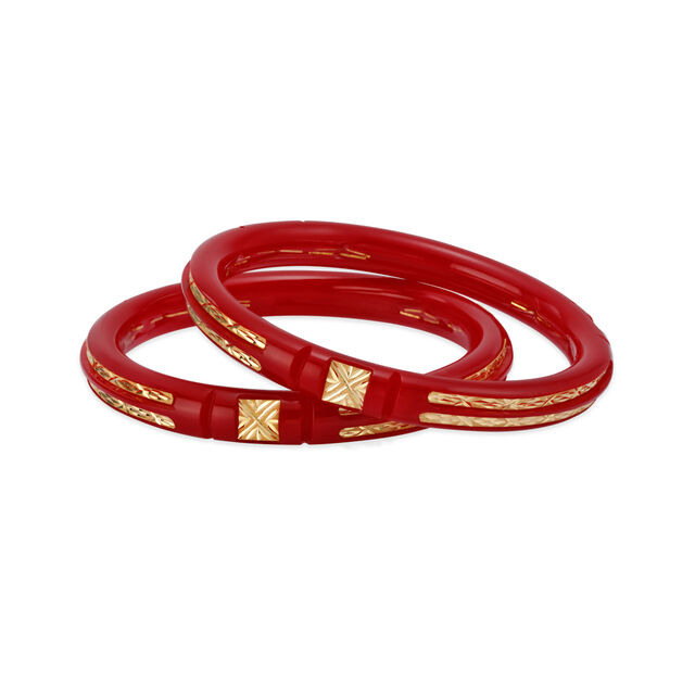 Carved Gold Red Pola Bangle,,hi-res